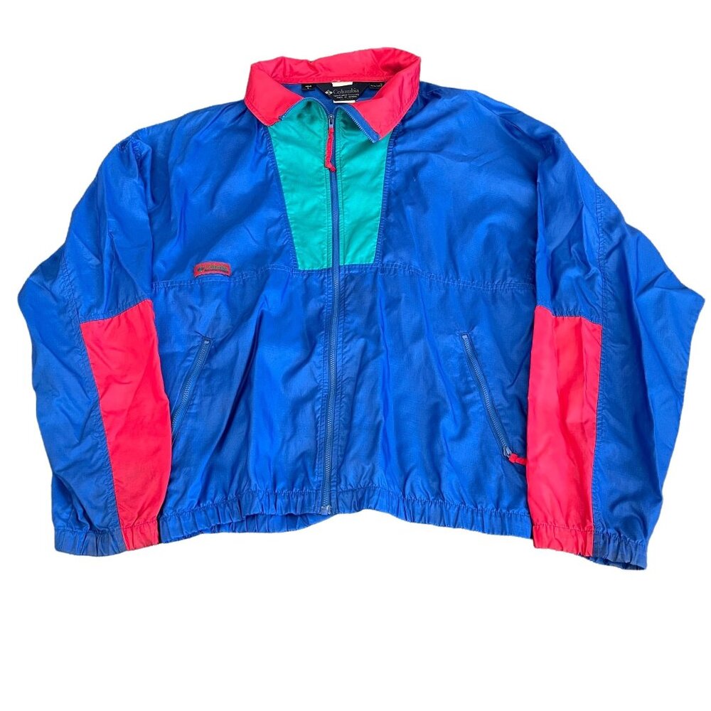 Vintage Columbia Blue Red Windbreaker Jacket, Size Men's L